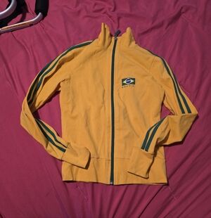 Yellow Track Jacket with Green Stripes